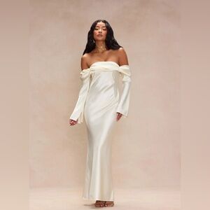 Satin off shoulder Cream dress